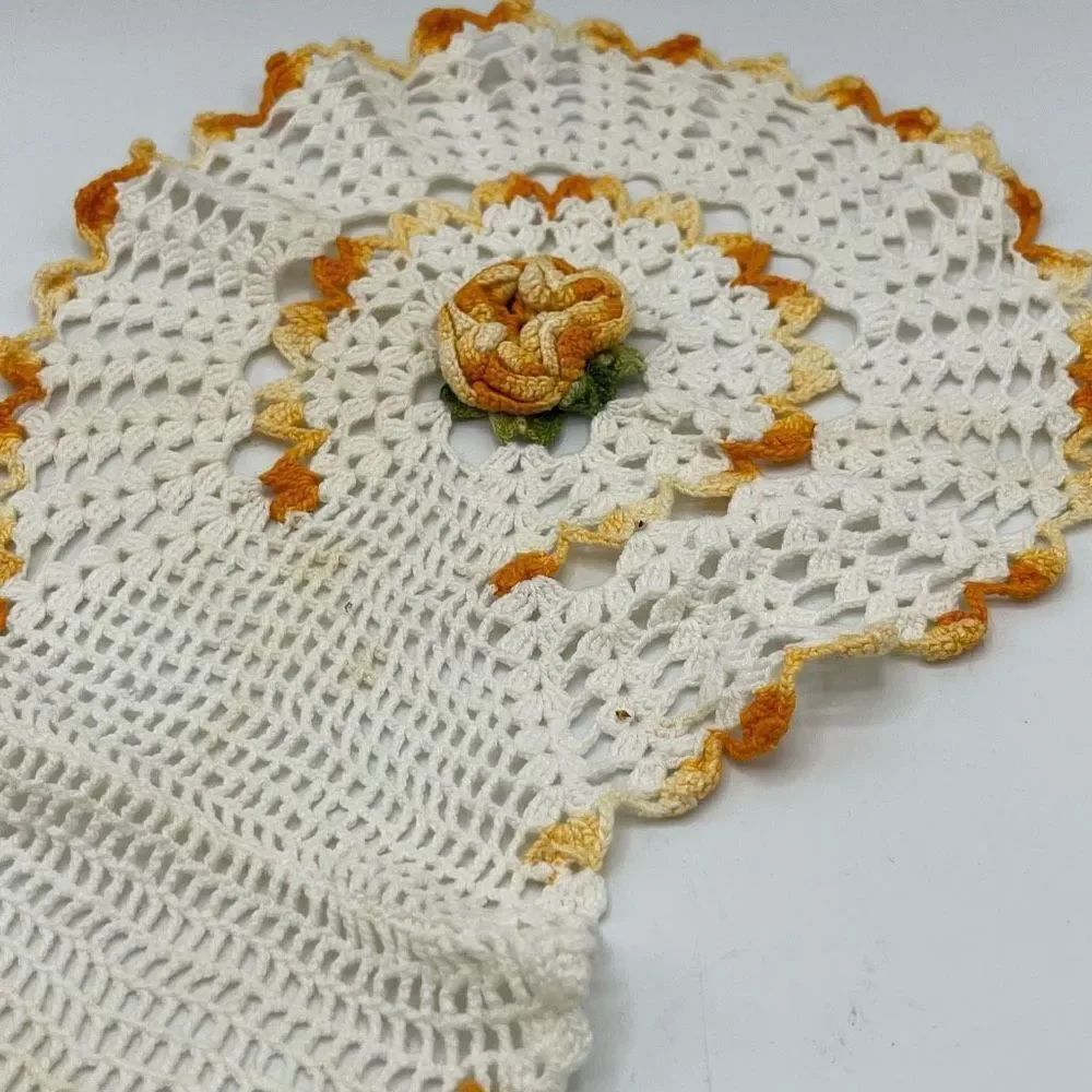 Vintage Set Of Doilies Yellow Trim Flower Centers Three